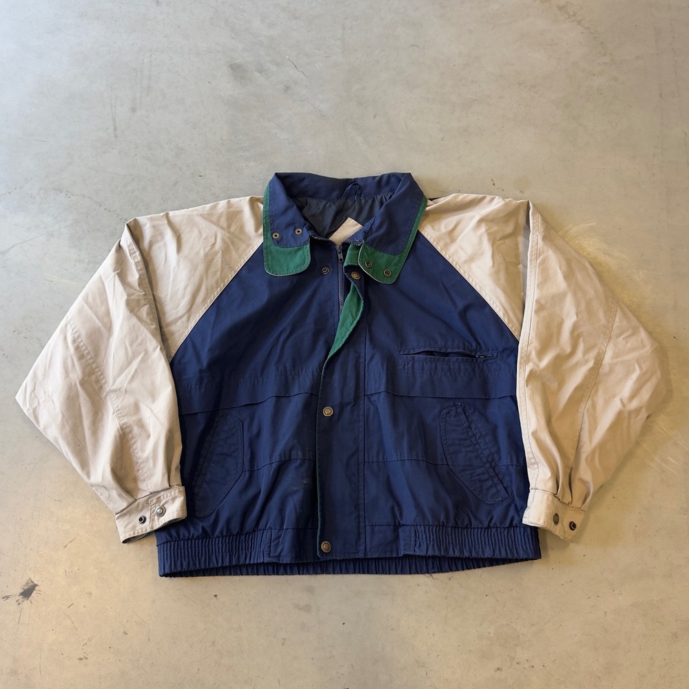 Vintage Ash Creek Trading Vintage Colorblock Harrington Bomber Jacket Navy Tan